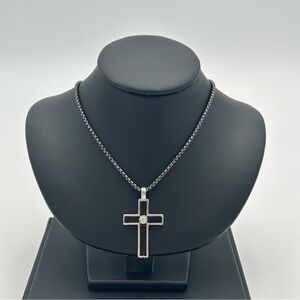 Black Sterling Silver Chain with Cross Pendant